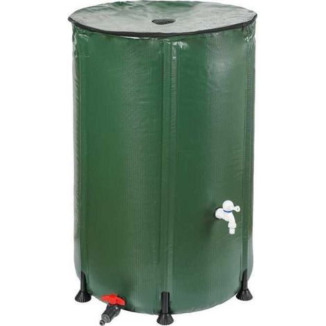 Récupérateur d'eau de pluie 200 L – Robinet intégré – Traitement anti-UV – Dimensions 60 cm diamètre, 70 cm hauteur – Armature renforcée 6 tubes – Jr Motoculture (1/5)