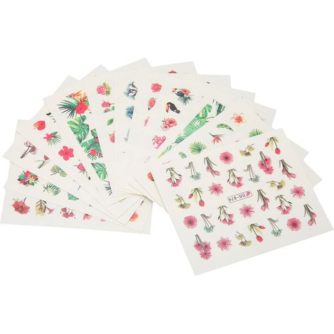 Autocollants à eau pour ongles - 12 feuilles motifs botaniques et floraux - Décalcomanies manucure DIY (1/5)