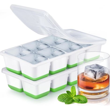 Grand bac à glaçons avec couvercle, moule à glaçons en silicone en 2 pièces, sans BPA et empilable, bac à glaçons, machine à glaçons pour cocktails, whisky, bière, aliments pour bébés (légumes) (1/5)