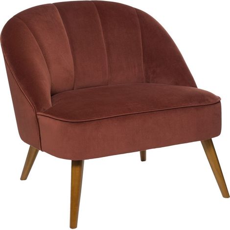 Fauteuil en velours coloris terracotta - Longueur 78 x Profondeur 72 x Hauteur 71 cm (1/4)