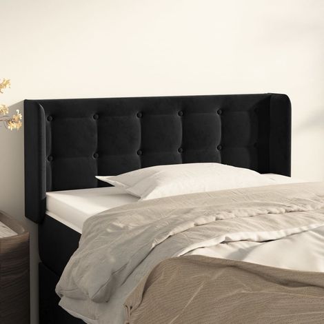 Tête de lit avec oreilles pour lit simple, Cadre de lit, Tableau décoratif de chevet Noir 93x16x78/88 cm Velours SDG53896 (1/5)