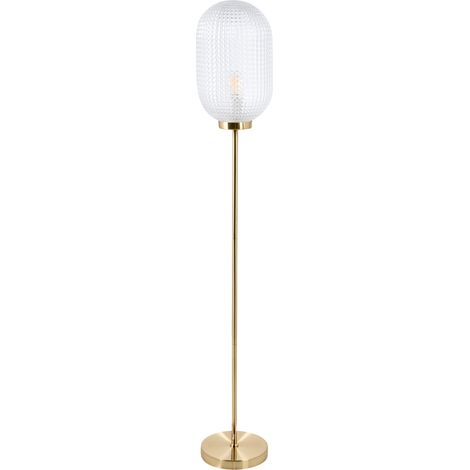 Lámpara de pie estilo glamuroso moderno sala de estar pantalla de vidrio base de metal dorado Portero