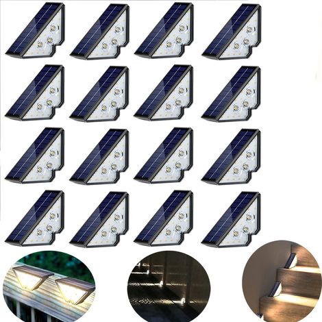 Lampes solaires pour marches, lot de 16 lampes d'escalier extérieures étanches, éclairage solaire pour terrasse, cour, porche, trottoir, blanc chaud (1/5)