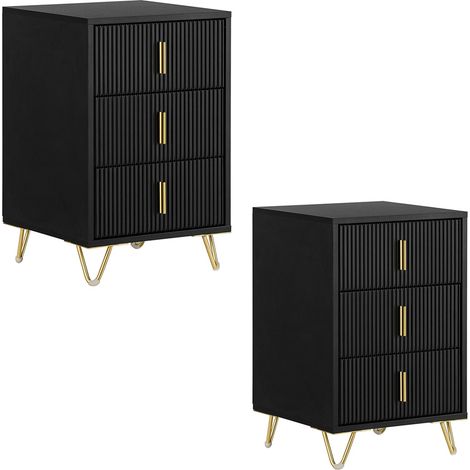 Set de 2 Mesitas de Noche Mesa Auxiliar Mobiliario de Salón Moderno con 3 Cajones Negro 40 x 40 x 63 cm FBT115-L-SCHx2 SoBuy ES