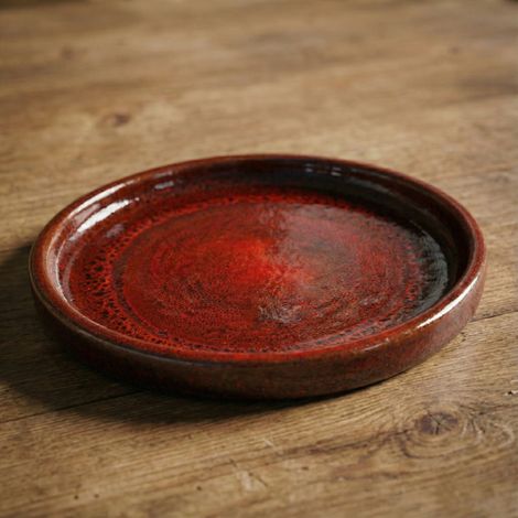 Soucoupe 44cm rouge tropical faite à la main en terre cuite émaillée (1/5)