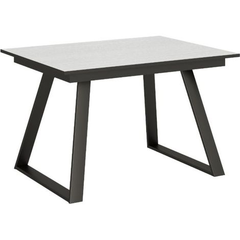 Table rectangulaire extensible 6 à 10 personnes L 160 à 220 cm blanc et métal anthracite Bareni (1/5)