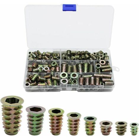 230 Pièces Alliage De Zinc Insert Fileté, Hexagonale Écrous Inserts Fileté, M4 M5 M6 M8 Kit D'Outils D'Écrou Pour Meubles En Bois (1/5)