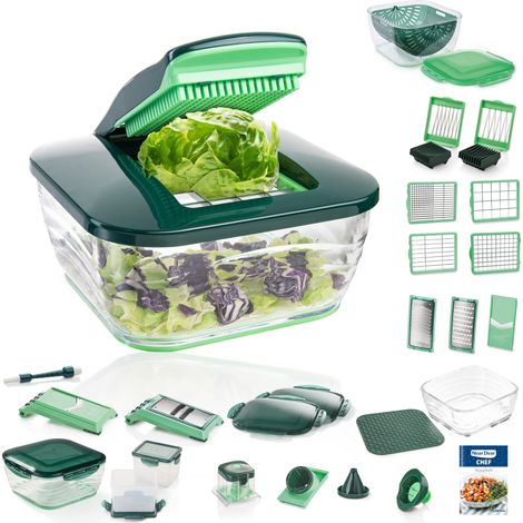 Genius Nicer Dicer Chef Deluxe XXL 37 pezzi con set di ciotole in vetro, tagliapatate e ciotola 3 in 1 (1/5)