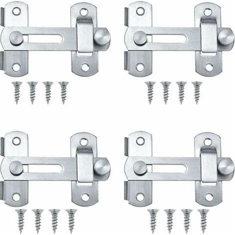 Loquet Porte, Loquet Coulissant, 4 Pcs Loquet De Porte, Loquet De Porte En Acier Inoxydable, Peut Être Utilisé Comme Loquet Coulissant Pour Portes, Fenêtres, Portes De Jardin (4inch) (1/5)