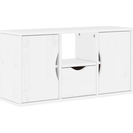 Mobile porta TV con cassetto funzionale e spazio di archiviazione 79 x 24 x 40 cm legno massello bianco 020058053