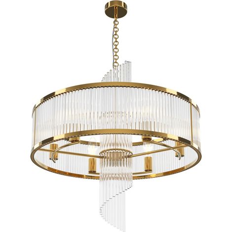 Maytoni Frame Plafonnier suspendu cylindrique moderne de 58 cm, doré, abat-jour en verre 6 ampoules E14