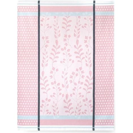 Strofinaccio Flora 50x70 cm con foglie rosa e pois 8581/2