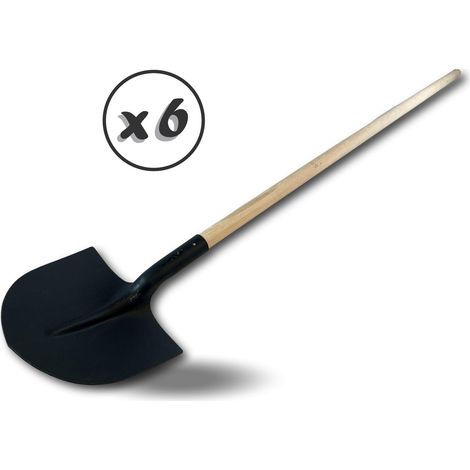 Pelle de maçon  Manche de 130 cm en bois  Bout rond col de cygne acier - Quantité x 6 - Pelle bout rond