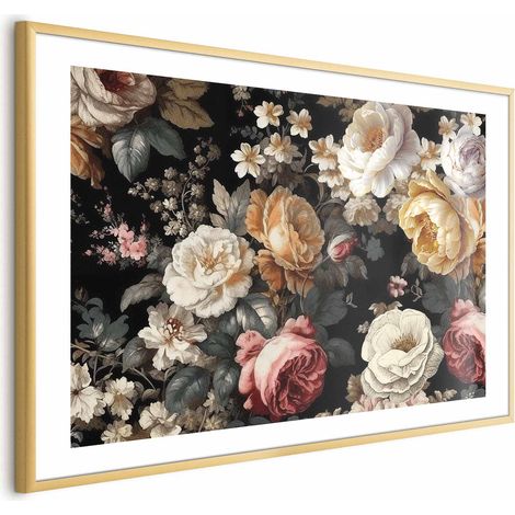 Poster – Bunte Blumen auf schwarzem Hintergrund (1/4)
