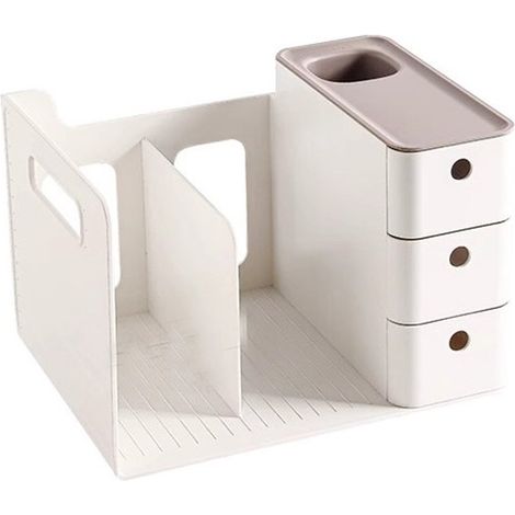 Weißer Schreibtischorganizer aus Kunststoff mit Dokumentenfächern drei Schubladenebenen mit Stifthaltern Büromaterialien und weiß grau (1/5)