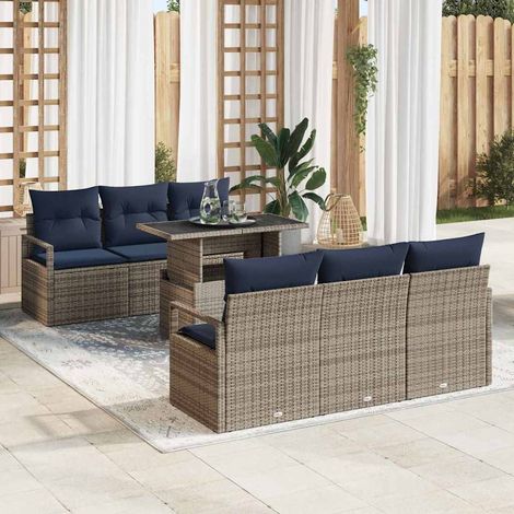 Ensemble Canapé de Jardin Modulable avec Rangement Polyrotin et Acier Gris 7 pcs - PANGIVO (1/5)