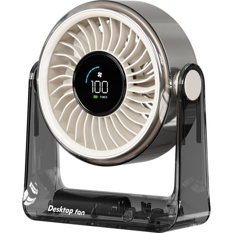 Ventilateur de table, ventilateur USB à batterie, 6 vitesses, ventilateur silencieux avec écran LED, tête rotative à 360°, ventilateur de table et mural 2 en 1 pour bureau, chambre à coucher