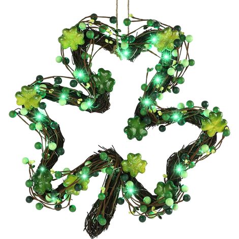 Guirlande De Porte Saint-Patrick - Guirlande Extérieure 35 Cm Avec Lumières Led Vertes - Décoration De Printemps Pour Porte Mur Fenêtre - 1 Pièce (1/5)