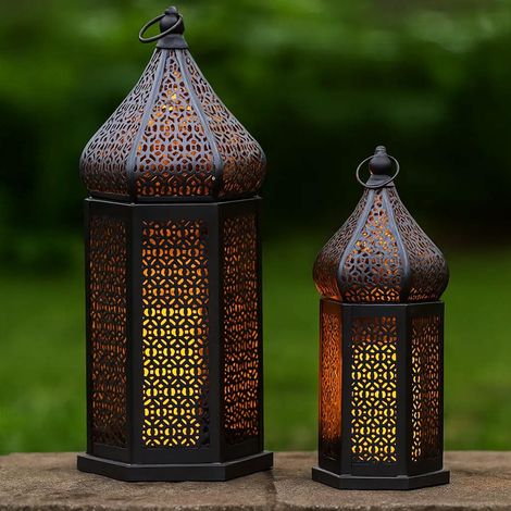 Lot de 2 Lanternes Marocaines à Suspendre, Décoration Intérieur Extérieur, Fer Forgé Noir pour Ramadan Mariage (1/5)