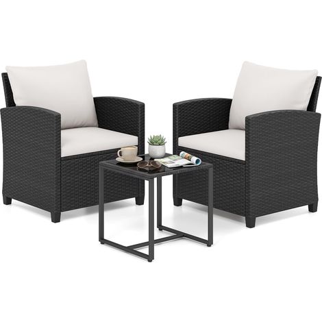 COSTWAY Set Mobili Da Giardino In Rattan Set Da Conversazione Da Patio Salotto Da Esterno A 3 Pezzi Salottino Da Balcone Arredo In Vimini Per Cortile 2 Person (1/5)