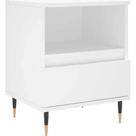 Mesita de noche con cajón y compartimento abierto 40 x 35 x 50 cm madera de ingeniería blanca y metal DEC033371