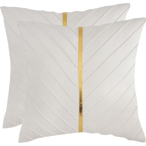 Beige Samt-Kissenbezüge, 2er-Pack mit goldfarbenem Zierlederbezug für Sofa und Bett, luxuriöse, moderne Kissenbezüge, 40 x 40 cm (1/5)
