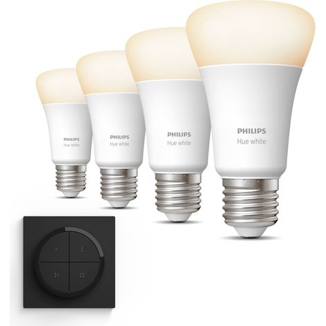 Philips Hue Kit d'extension E27 avec 4 Ampoules Standard Lumière blanche chaude - Incl. 1 Interrupteur à cadran (Noir) - White (1/5)