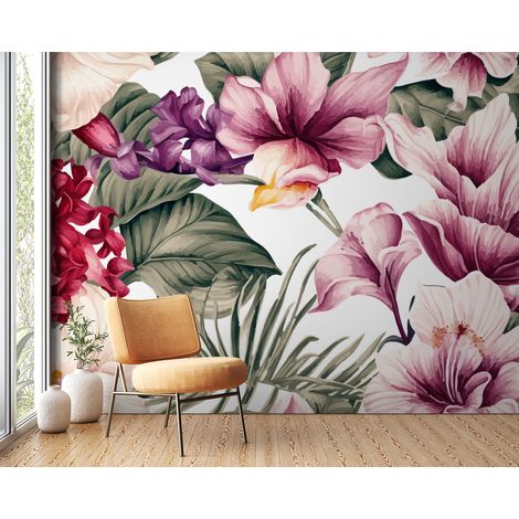 Papier peint fleuri - roses pourpres baroques - 150 x 250 cm (1/2)