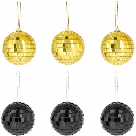 Pendentifs décoratifs Boules disco Or Noir 7cm 6 pièces. (1/5)