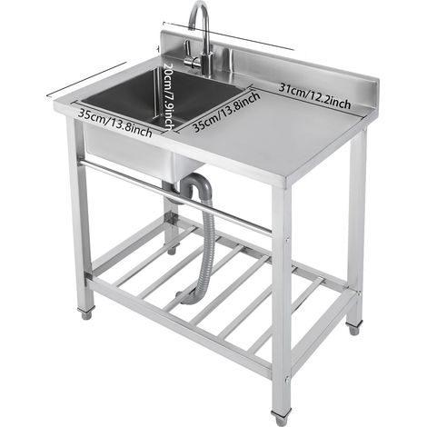 Lavello da cucina in acciaio inox, a vasca singola, colore argento. (1/2)