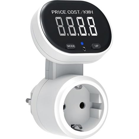 Prise Connectée avec Compteur d'Énergie, Wattmètre 7 Modes, Écran Rotatif à 45°, Puissance Max 3680W - Blanc (1/4)