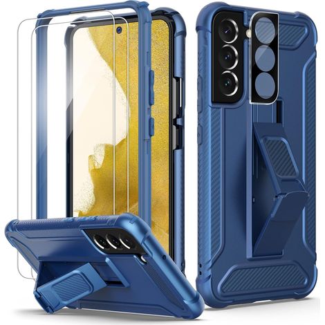 SET DE FUNDAS PARA SAMSUNG GALAXY S22 5G AZUL MARINO + 2 CRISTAL TEMPLADO (1/5)