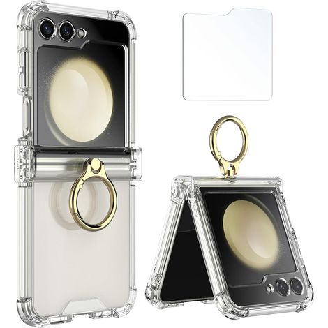 Hülle kompatibel mit Samsung Galaxy Z Flip 5 5G – Slim Case, kratzfest mit Displayschutzfolie, stoßfeste TPU Klapphülle mit Ring-Standfunktion (1/5)