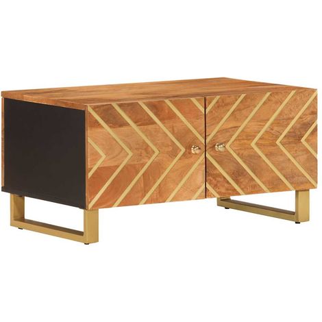 Tavolino da Salotto  Tavolino da Soggiorno  Tavolino da caffè Marrone e Nero 80x50x40 cm Legno di Mango (1/5)