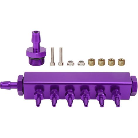 Kit collecteur d'admission à 6 ports avec bloc de dépression, connecteurs NPT 1/8" et 1/2", entrée/sortie NPT, universel pour voitures, camions et turbos, violet (1/5)