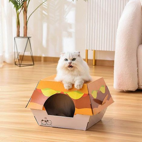 Griffoir en carton pour chat, maison à griffer, protège les meubles - M (1/4)