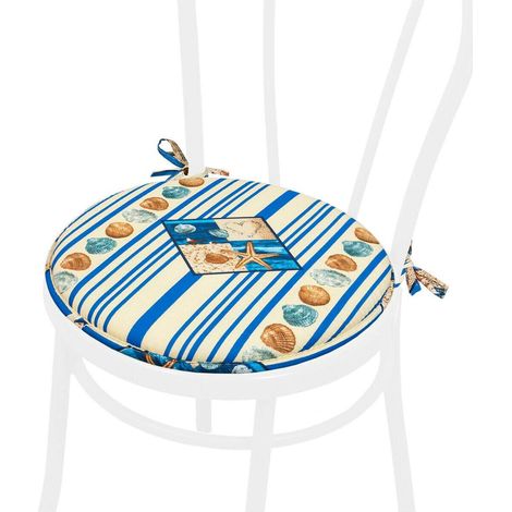 Cuscino Sedia Rotondo Morbido Lavabile Laccetti Fissaggio Marino Conchiglie 100% Made In Italy - Bianco