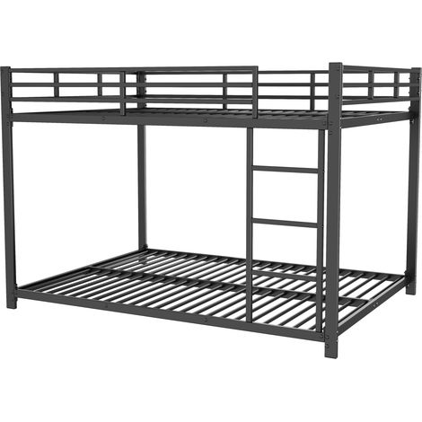 Litera de metal 140 x 200 cm negro, estructura estable con escalera (1/5)