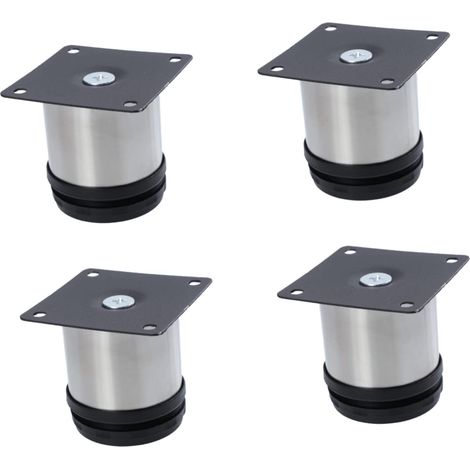 4 Stück verstellbare Möbelbeine 5 cm, verstellbare Möbelfüße, rundes Edelstahl-Metall, verstellbare Höhe 0–15 mm, für Sofabeine, mit Schrauben