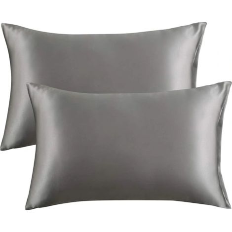 Filiyano – oreiller en soie glacée – Lot de 2 taies d'oreiller en soie glacée - Gris foncé 51 x 66 cm (1/5)