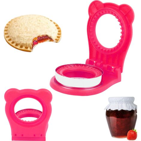 Emporte-pièce rond avec protège-main, outil de cuisson en acier inoxydable, pour gâteaux, biscuits, toasts, poches à sandwich, moule à pain, rouge rose. (1/5)