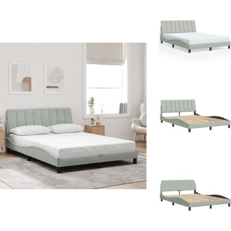 Cadre de lit sans matelas gris clair 120x200 cm velours - Lit Plateforme - Lit Double - Cadre Lit - Literie - Meuble Chambre (1/5)