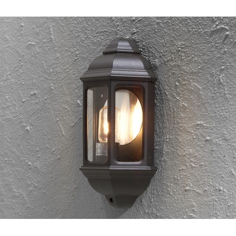 Außen LED Wandlaterne, Halbschale im Landhausstil, Schwarz, Höhe 36cm (1/4)