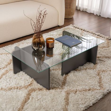 Dmora - Wohnzimmertisch Kallias, Niedriger Wohnzimmertisch, Kaffeeregal, Couchtisch für Sofa, 105x65 h30 cm, Anthrazit (1/5)