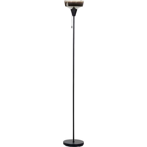 Lampada da terra moderna in metallo con paralume in vetro fumé nero e argento Talparo