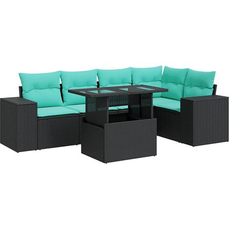 Set sofás jardín y cojines 6 pzas ratán sintético acacia negro vidaXL (1/5)