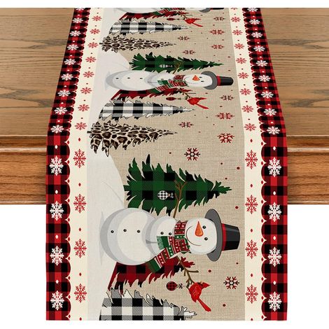 Camino de mesa navideño, camino de mesa navideño lavable, camino de mesa de 33 x 180 cm, decoración de mesa de muñeco de nieve (muñeco de nieve) (1/5)