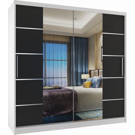 Schiebeschrank Belini 200 cm Mit Schubladen mit Spiegel schwarz Ebenholz dunkel Hersteller (1/3)