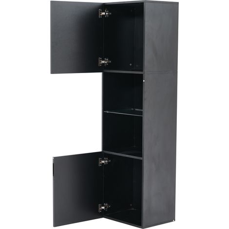 Vitrine noire laquée brillante avec éclairage LED, 1 étagère en verre, 4535160 cm, vitrine, vitrine sur pied, armoire haute, armoire de rangement (1/5)
