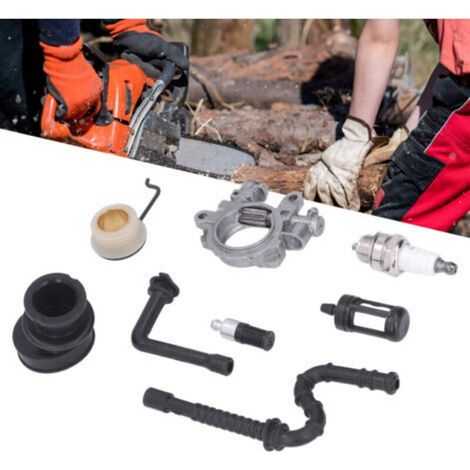 Kit de piñón de bomba de combustible para motosierra 029 039 MS290 MS310 MS390. Incluye manguera de combustible, filtro y bujía de repuesto.